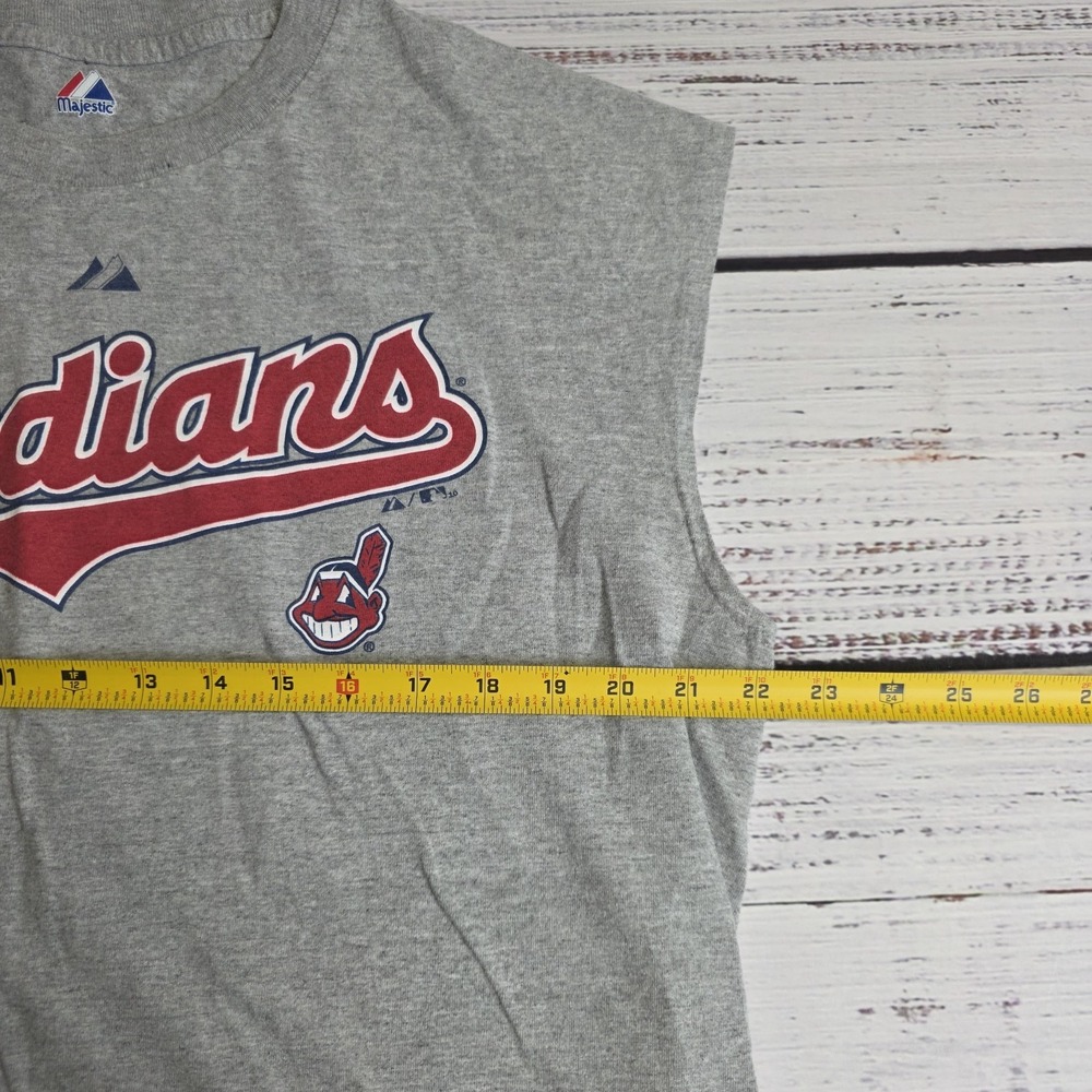 Majestic 2010 Cleveland Indians Cutoff Shirt Mens Large Gray Chief Wahoo Script - Picture 5 of 7
